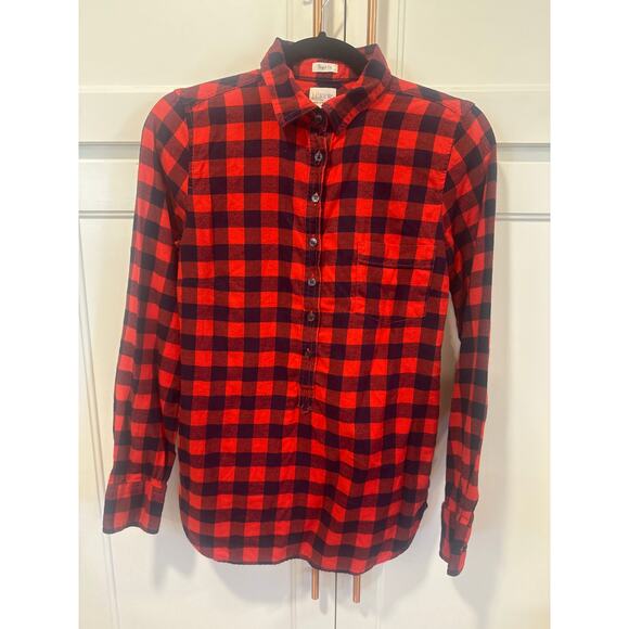 J. CREW Women’s Perfect Fit Plaid Black &Red Button Front Shirt Size XS - Picture 1 of 6